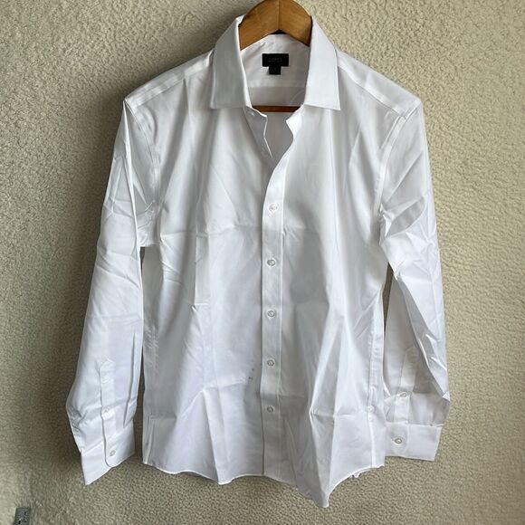 J Crew Bowery wrinkle-free dress shirt with spread collar Mens Medium White - Picture 2 of 10
